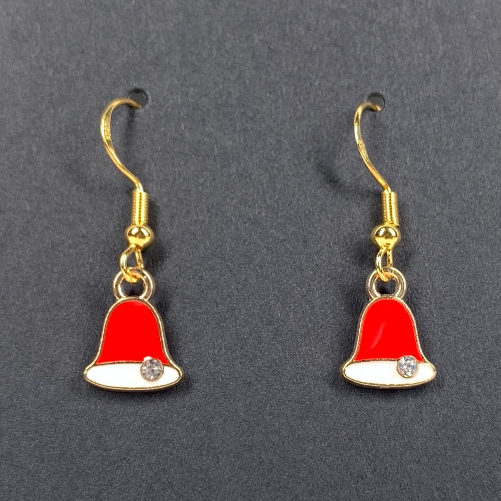 5/$25 Christmas Earrings Bells Red and White with Rhinestone Holiday Jewelry